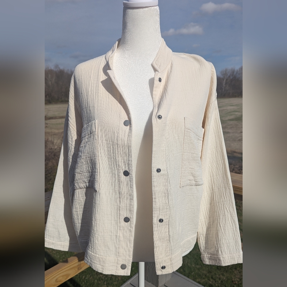 Eileen Fisher Organic Cotton Utility Jacket Ivory Off White Petite Medium